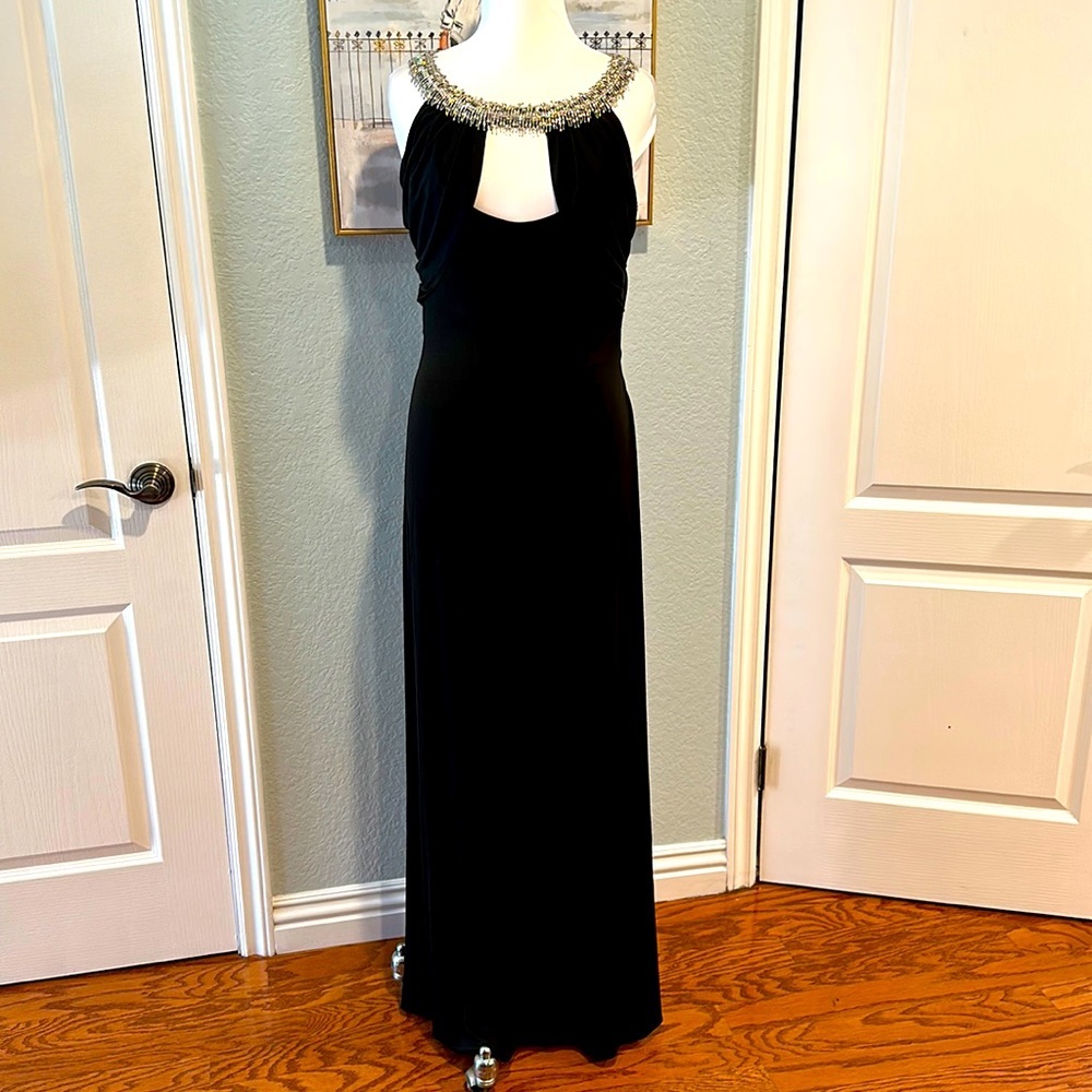 JIKI Monte Carlo Creations Made in France Black Gown w/Swarovski Crystals Sz 42